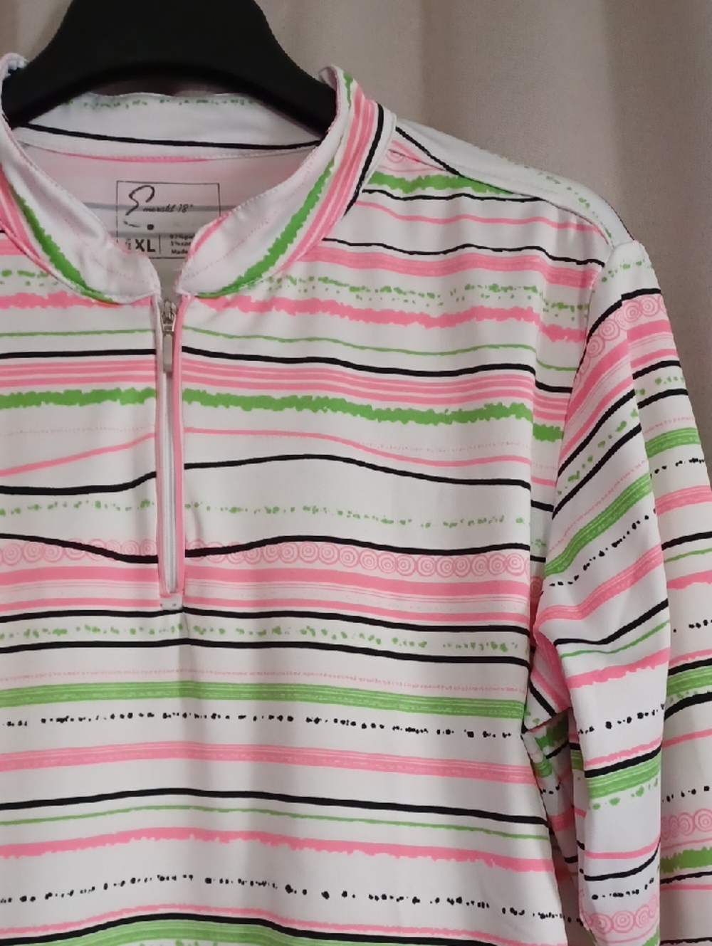 Emerald18 Stretch Quarter-Zip Mockneck Pullover Top Wavy Stripes Activewear Golf - Picture 5 of 16